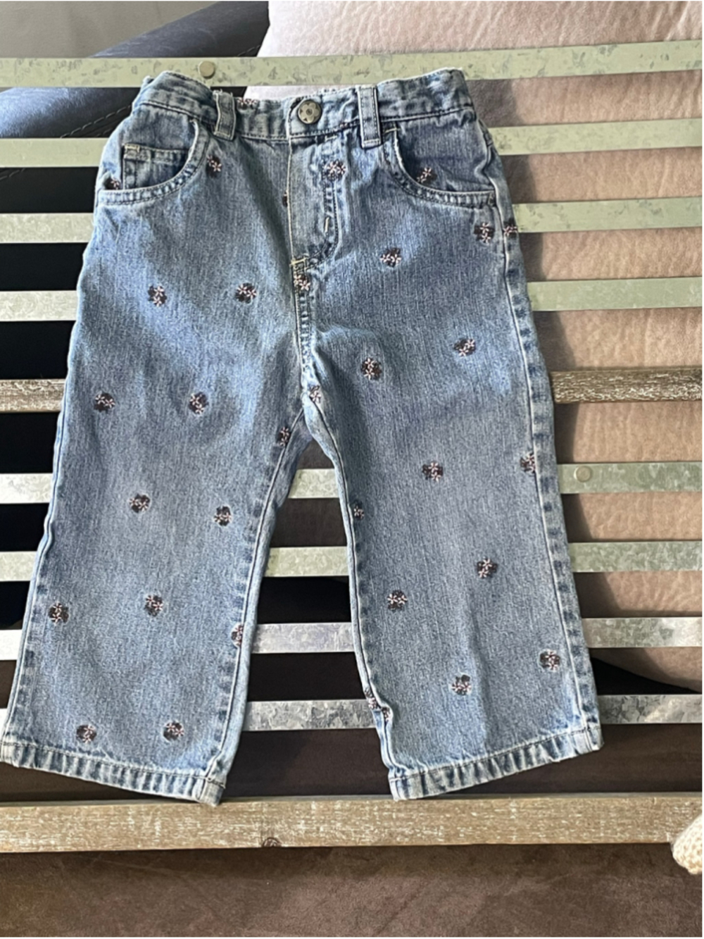 Vintage Carter's Baby Girl 18 Months Embroidered Flower Denim Jeans Y2K Style
